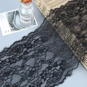 Chantilly Rose 90% Nylon 10% Spandex Eyelash Lace Trim 20cm Black for Lingerie & Evening Wear Chantilly Rose 90% Nylon 10% Spandex Eyelash Lace Trim 20cm Black for Lingerie & Evening Wear, main product view