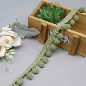 Olive Fuzzy 100% Nylon Pompom Lace Trim 2cm for Home Textile Olive Fuzzy 100% Nylon Pompom Lace Trim 2cm for Home Textile, main product view