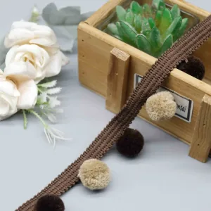 Dual-Tone Stretch 100% Nylon Pompom Lace Trim 2.5cm for Knitwear Dual-Tone Stretch 100% Nylon Pompom Lace Trim 2.5cm for Knitwear, main product view
